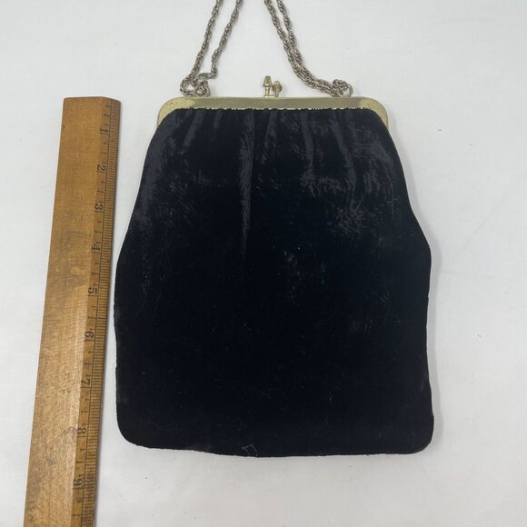 Vintage Henry Levine HL USA Black Velvet Evening Purse Bag Wristlet Clutch Chain - Picture 6 of 6